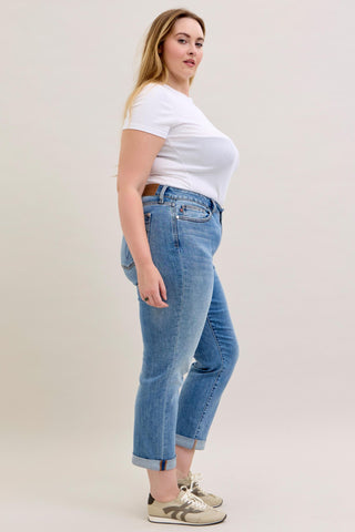 Judy Blue Mid Rise Boyfriend Denim Jeans 82703