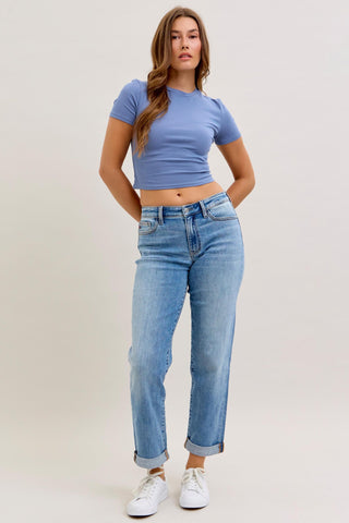 Judy Blue Mid Rise Boyfriend Denim Jeans 82703