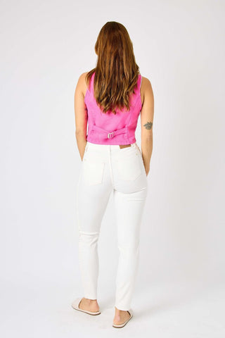 Judy Blue Mid Rise Braided Detail White Relaxed Fit Denim Jeans 88782