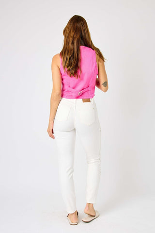 Judy Blue Mid Rise Braided Detail White Relaxed Fit Denim Jeans 88782