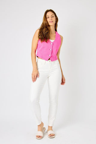 Judy Blue Mid Rise Braided Detail White Relaxed Fit Denim Jeans 88782