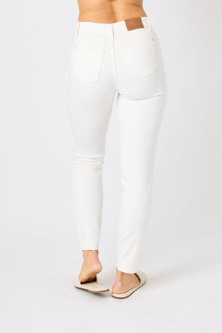 Judy Blue Mid Rise Braided Detail White Relaxed Fit Denim Jeans 88782