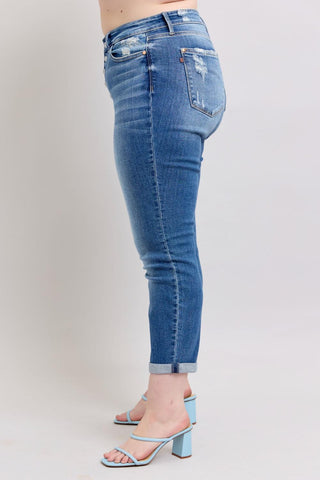 Judy Blue Mid Rise Button-Fly Destroy Boyfriend Denim Jeans 82664