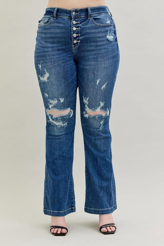Judy Blue Mid Rise Button Fly Flare Denim Jeans 82430