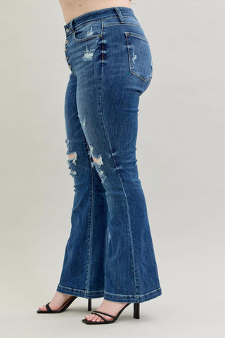 Judy Blue Mid Rise Button Fly Flare Denim Jeans 82430