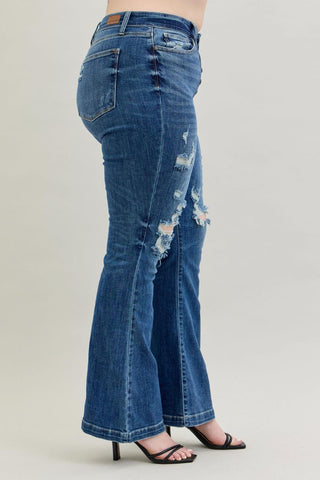 Judy Blue Mid Rise Button Fly Flare Denim Jeans 82430