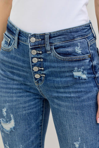 Judy Blue Mid Rise Button Fly Flare Denim Jeans 82430