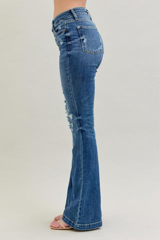Judy Blue Mid Rise Button Fly Flare Denim Jeans 82430