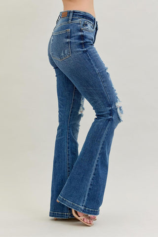 Judy Blue Mid Rise Button Fly Flare Denim Jeans 82430