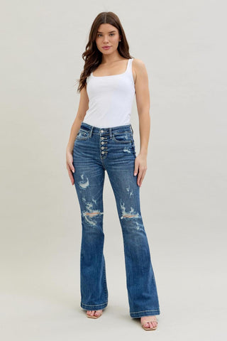 Judy Blue Mid Rise Button Fly Flare Denim Jeans 82430