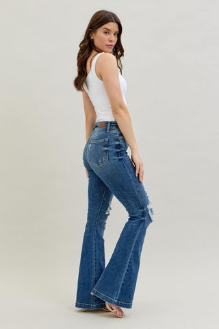 Judy Blue Mid Rise Button Fly Flare Denim Jeans 82430