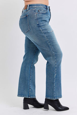 Judy Blue Mid Rise Contrast Wash Destroyed Dad Denim Jeans 88859