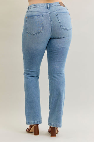 Judy Blue Mid Rise Contrast Wash & Front Patch Bootcut Denim Jeans 881053