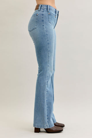 Judy Blue Mid Rise Contrast Wash & Front Patch Bootcut Denim Jeans 881053