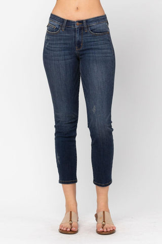 Judy Blue Mid Rise Cropped Relaxed Denim Jeans 82251 - Inseam Options