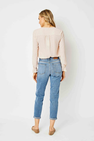 Judy Blue Mid Rise Cuffed Slim Denim Jeans 82441