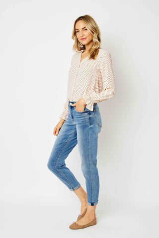 Judy Blue Mid Rise Cuffed Slim Denim Jeans 82441