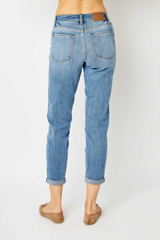 Judy Blue Mid Rise Cuffed Slim Denim Jeans 82441