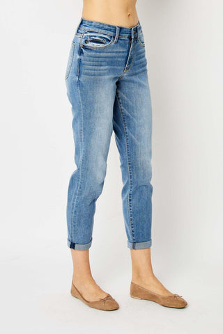 Judy Blue Mid Rise Cuffed Slim Denim Jeans 82441