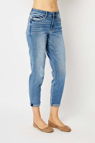Judy Blue Mid Rise Cuffed Slim Denim Jeans 82441