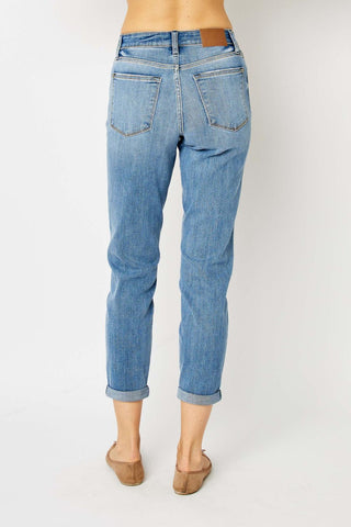 Judy Blue Mid Rise Cuffed Slim Denim Jeans 82441