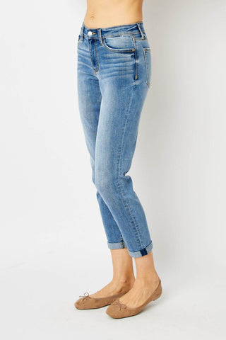 Judy Blue Mid Rise Cuffed Slim Denim Jeans 82441