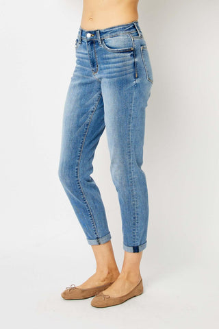 Judy Blue Mid Rise Cuffed Slim Denim Jeans 82441