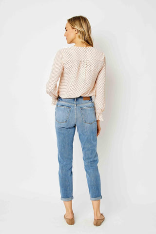 Judy Blue Mid Rise Cuffed Slim Denim Jeans 82441