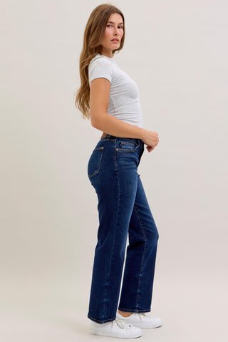 Judy Blue Mid Rise Dark Straight Denim Jeans 82679 - Inseam Options