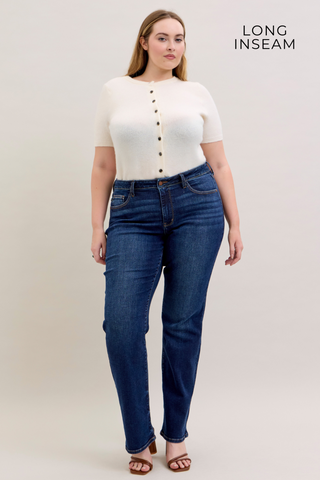 Judy Blue Mid Rise Dark Straight Denim Jeans 82679 - Inseam Options