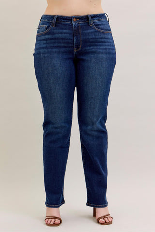 Judy Blue Mid Rise Dark Straight Denim Jeans 82679 - Inseam Options