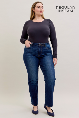 Judy Blue Mid Rise Dark Straight Denim Jeans 82679 - Inseam Options