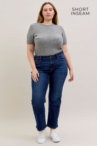 Judy Blue Mid Rise Dark Straight Denim Jeans 82679 - Inseam Options