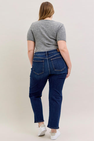 Judy Blue Mid Rise Dark Straight Denim Jeans 82679 - Inseam Options