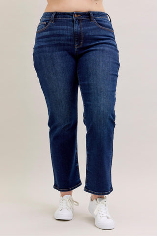 Judy Blue Mid Rise Dark Straight Denim Jeans 82679 - Inseam Options
