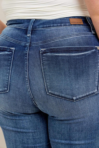 Judy Blue Mid Rise Dark Wash Cuffed Capri Denim Jeans 72121