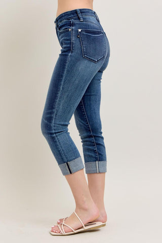 Judy Blue Mid Rise Dark Wash Cuffed Capri Denim Jeans 72121
