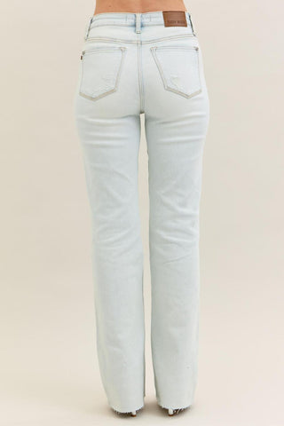 Judy Blue Mid Rise Destroy & Fray Hem Bootcut Denim Jeans 88718