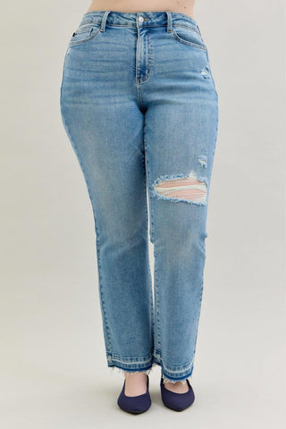 Judy Blue Mid Rise Destroy & Release Hem Bootcut Denim Jeans 88632