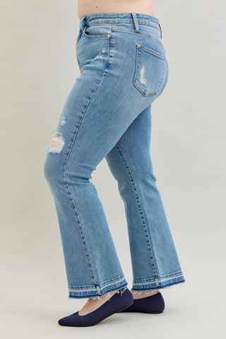 Judy Blue Mid Rise Destroy & Release Hem Bootcut Denim Jeans 88632
