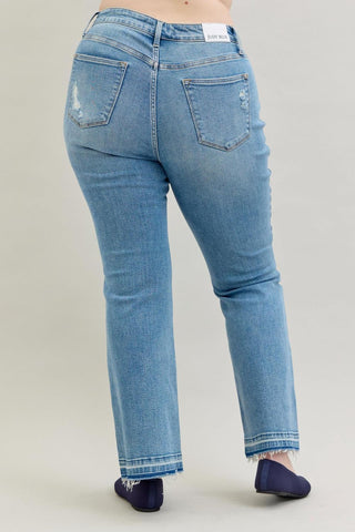 Judy Blue Mid Rise Destroy & Release Hem Bootcut Denim Jeans 88632