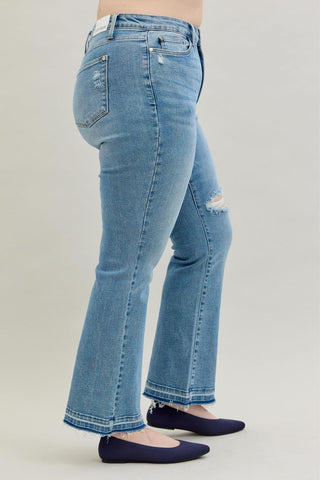 Judy Blue Mid Rise Destroy & Release Hem Bootcut Denim Jeans 88632