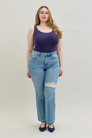 Judy Blue Mid Rise Destroy & Release Hem Bootcut Denim Jeans 88632