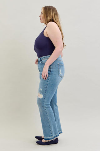 Judy Blue Mid Rise Destroy & Release Hem Bootcut Denim Jeans 88632