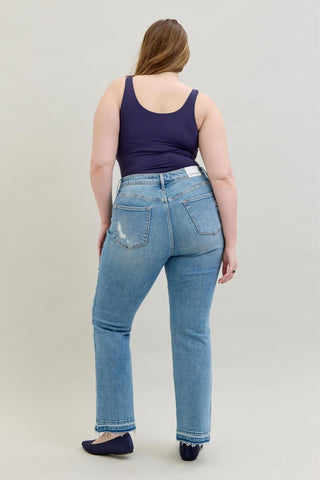 Judy Blue Mid Rise Destroy & Release Hem Bootcut Denim Jeans 88632