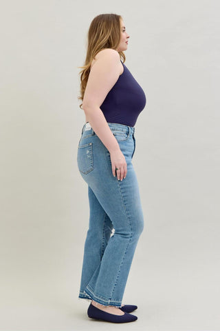 Judy Blue Mid Rise Destroy & Release Hem Bootcut Denim Jeans 88632