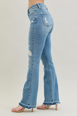 Judy Blue Mid Rise Destroy & Release Hem Bootcut Denim Jeans 88632