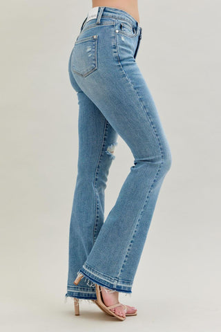 Judy Blue Mid Rise Destroy & Release Hem Bootcut Denim Jeans 88632