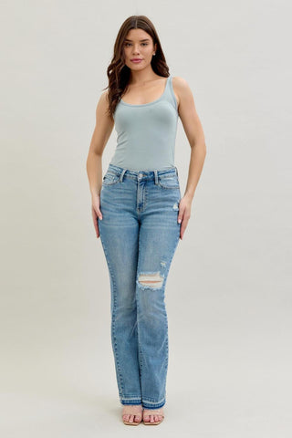 Judy Blue Mid Rise Destroy & Release Hem Bootcut Denim Jeans 88632