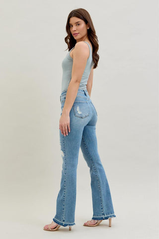 Judy Blue Mid Rise Destroy & Release Hem Bootcut Denim Jeans 88632